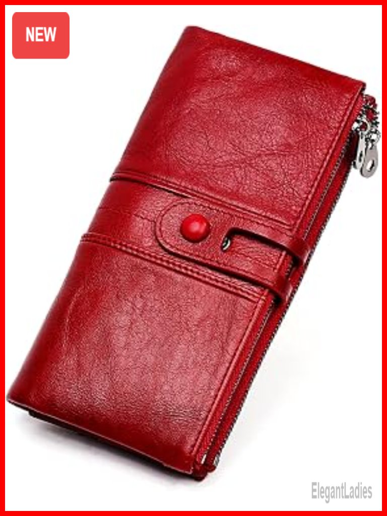 Genuine Leather Rfid Blocking Bifold Long Wallet With Zipper Phone Holder